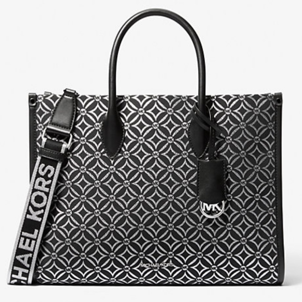 Michael Kors Mirella Medium Metallic Logo Jacquard Tote Bag - Picture 3 of 10